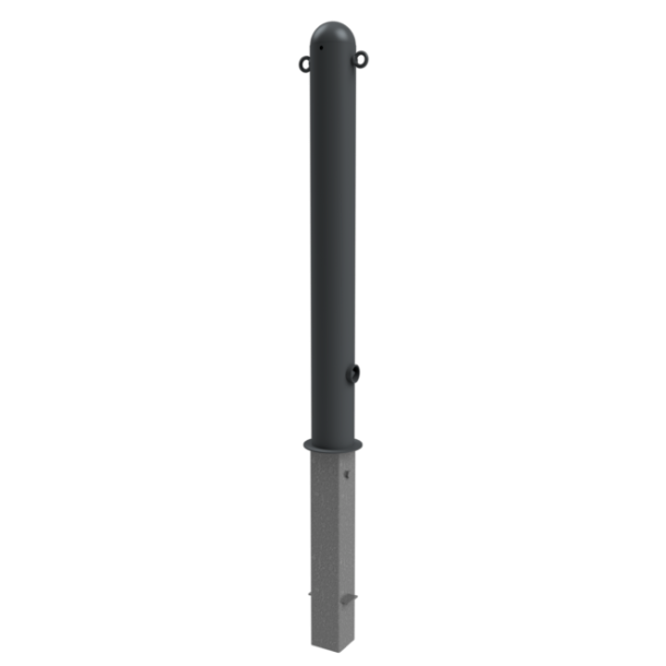 Ornamental bollard | steel tube � 102 mm | removable, with triangular locking mechanismacc. with DIN 3223, self-engaging lockwith hot-dip galvanized ground socket part-no. 470.10 | with 2 eyelets